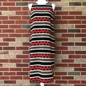 ☀️ Worth New York Zig Zag Aztec Inspired Black Red Striped Sleeveless Dress